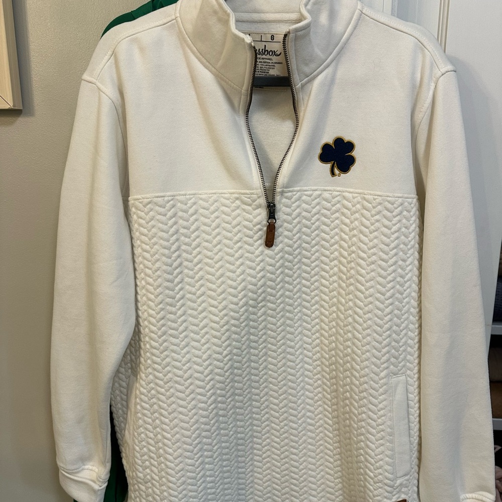 Cream Quilted Quarter-Zip Notre Dame Sweatshirt